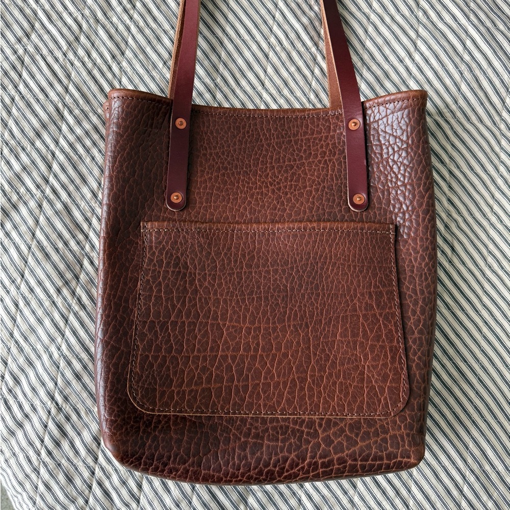 Go Forth Goods Medium Slim Avery Tote in Cognac Bison Full Grain Leather